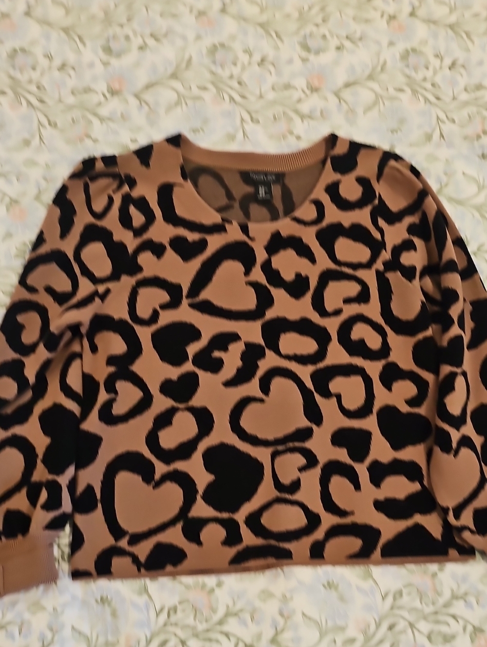 PRachel Zoe Brown and Black Heart Leopard-Print Pullover, Rachel Zoe, XL
